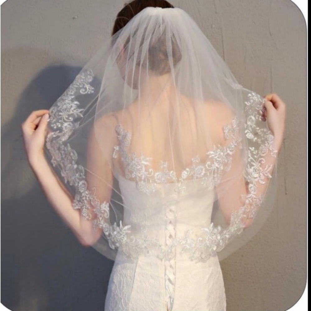 Floral Lace Edge Elbow Bridal Wedding Veil With Comb Ivory Veil White Veil